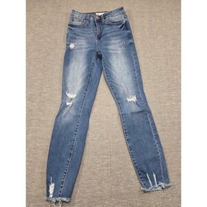 YMI Jeans High Rise‎ Ankle Skinny Distressed Ripped Frayed Blue Denim Size 3/26